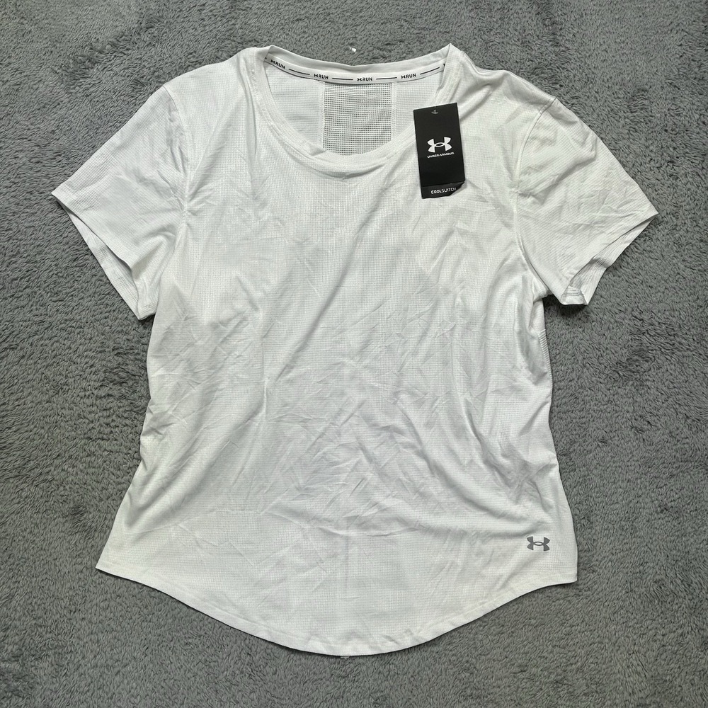 Under Armour Shirt Women's XL White CoolSwitch Run Short Sleeve Active 1373399